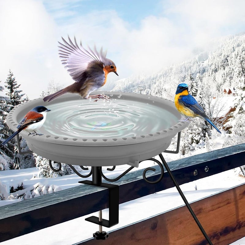 Lovppy Heated Bird Bath for Deck Railing, 100W Thermostatically Controlled Heated Bird Baths for Outdoors Bird Bath Heater, Heated Bird Bath for Outside Winter Garden Patio Yard(Gray) - Image 1